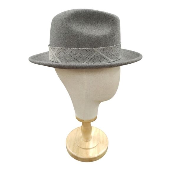 MEN'S MONTIQUE GRAY WOOL FELT HAT WITH MATCHING GROSGRAIN RIBBON FEDORA. H2480. - Picture 3 of 8
